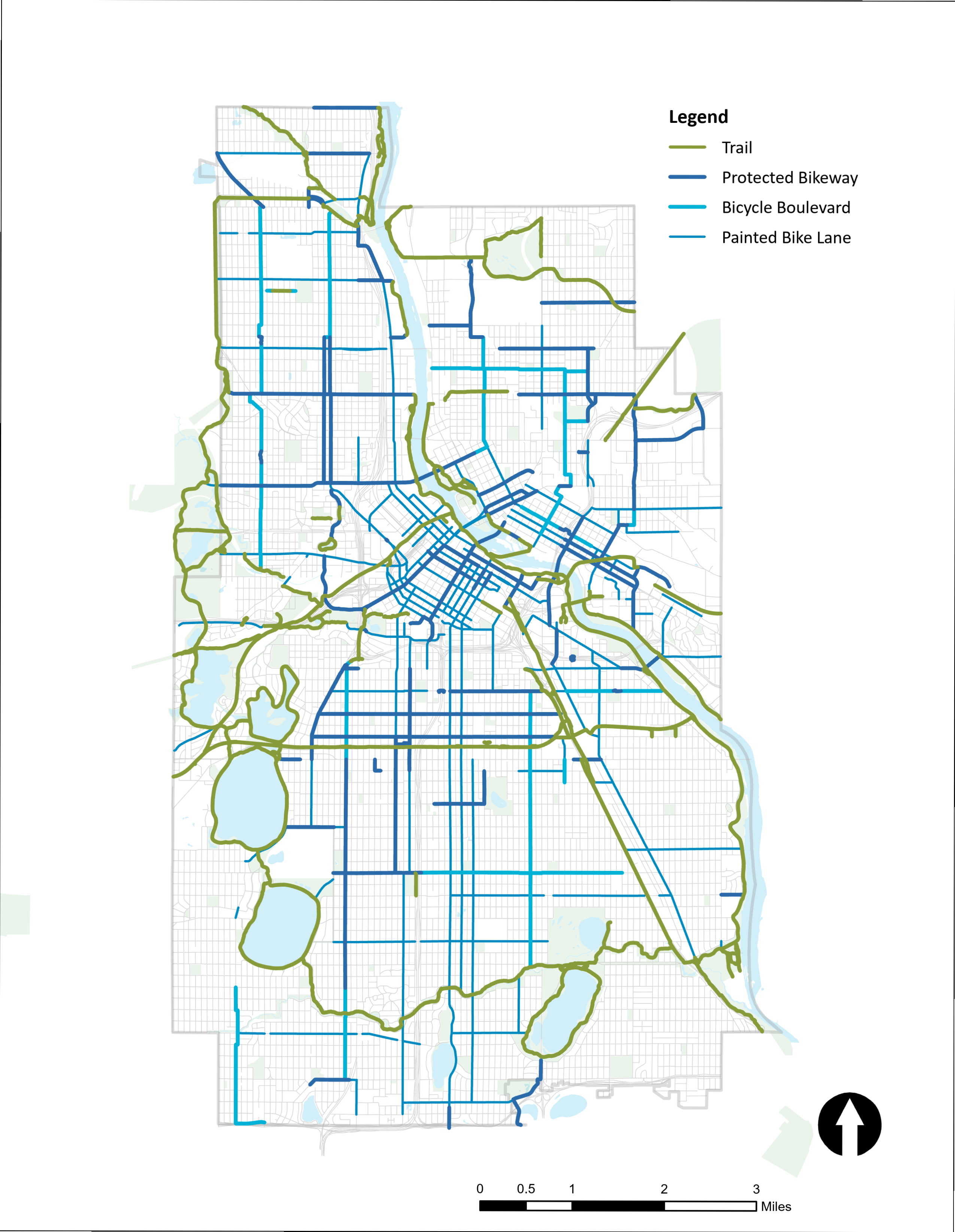 Existing bike network, as of 2025