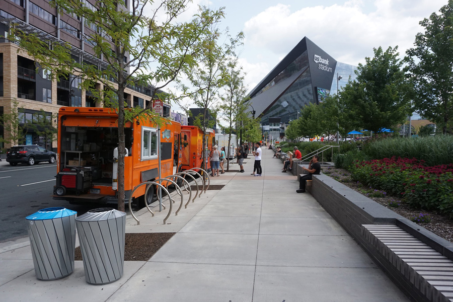 Sidewalk design allows ample space for activities