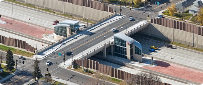Transit infrastructure on bridge at 46th Street S over I-35W