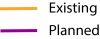 Orange lines = Existing, Purple lines = Planned